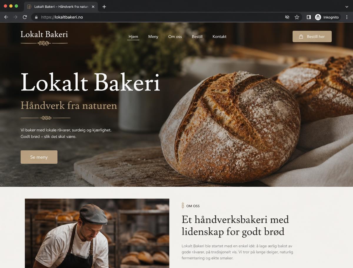 Eksempel på nettside for Lokalt bakeri