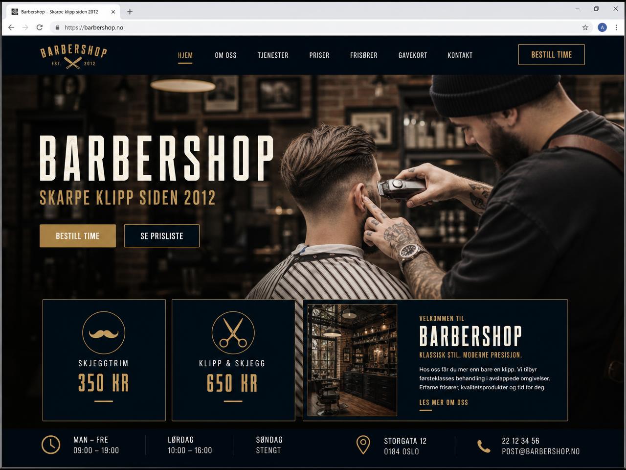Eksempel på nettside for Barbershop