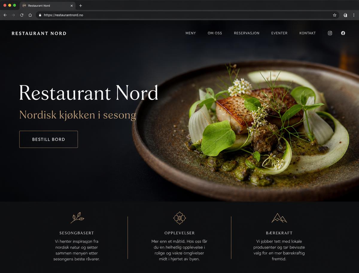 Eksempel på nettside for Restaurant