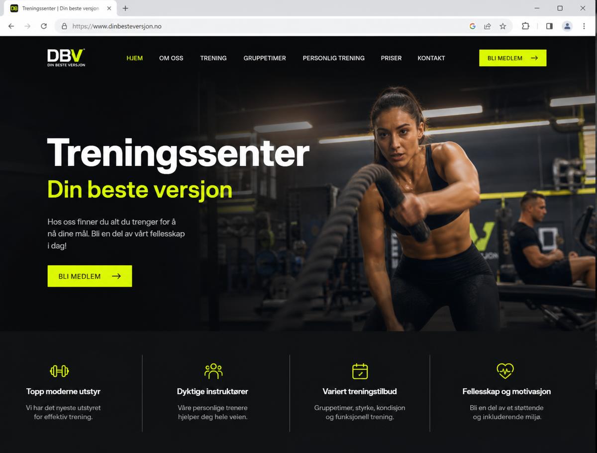 Eksempel på nettside for Treningssenter